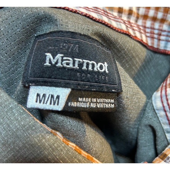 Marmot Mens Long Sleeve Button Up Hiking Shirt Grey Size Med Patterned Flip Cuff - Picture 3 of 11